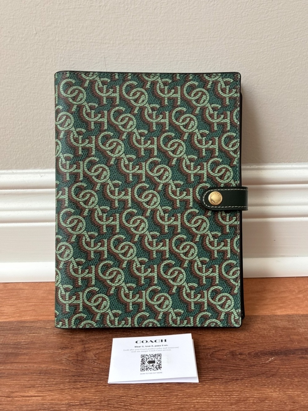 Coach Notebook With Monogram Print, Coated Canvas / Leather, Green, NWOT